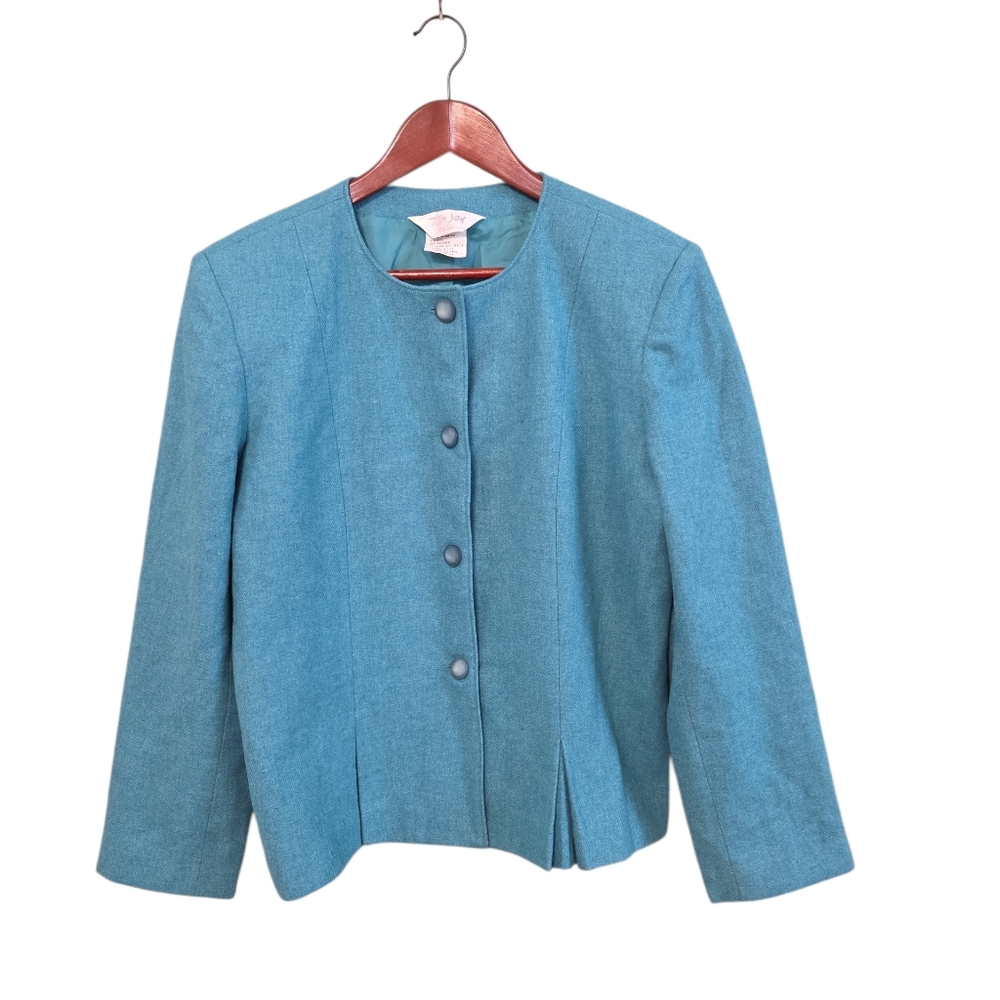 Vintage Tanjay By Nygard Womens Wool Teal‎ Blazer Size 16 Office Business Casual